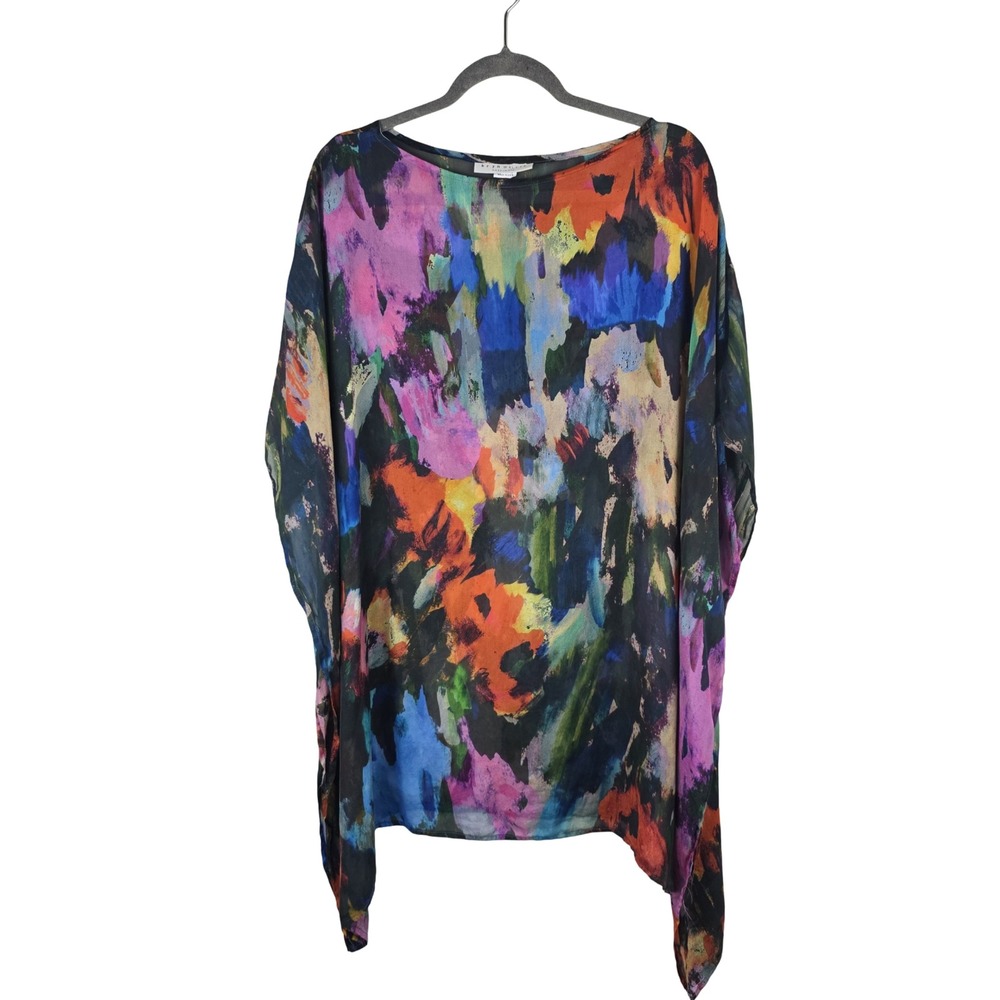 Bryn Walker Pina Paletta Poncho Women XXL 100% Silk Abstract Art Lagenlook USA